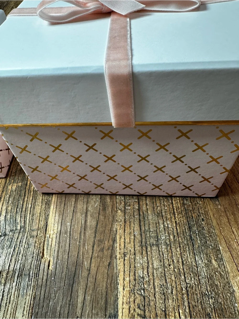 White Gift Boxes with Blush Pink Velvet Ribbon - Elegant Storage Set